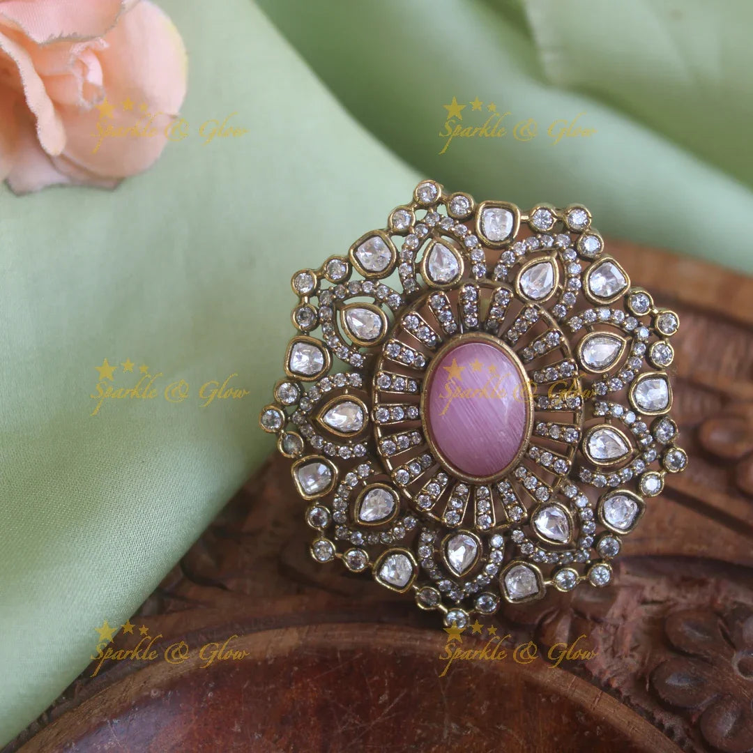 Gorgeous Floral design Victorian AD finger ring with red stone - Sparkle and Glow
