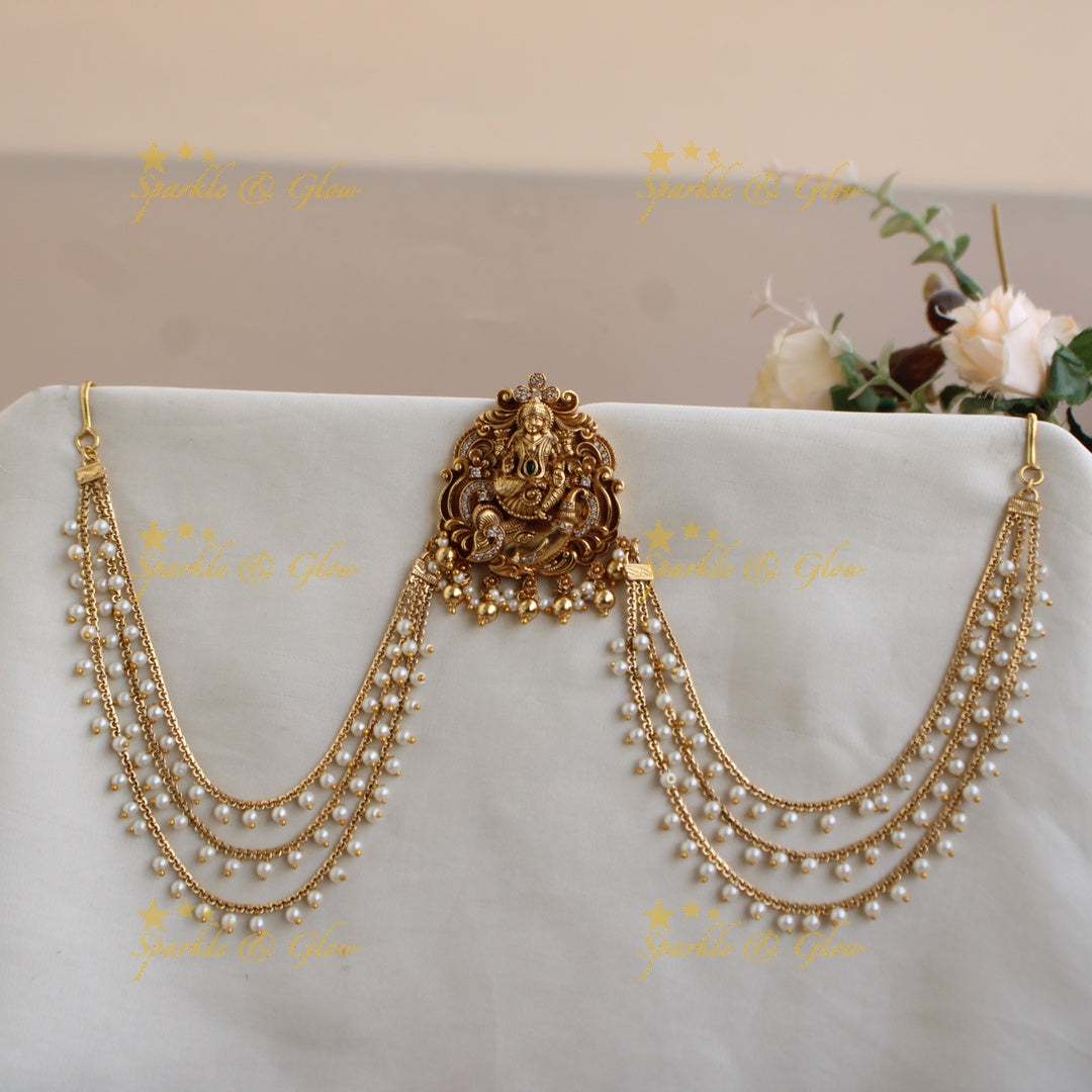 Elegant Lakshmi elephant carved Jada billa with pearl maatil with CZ stones