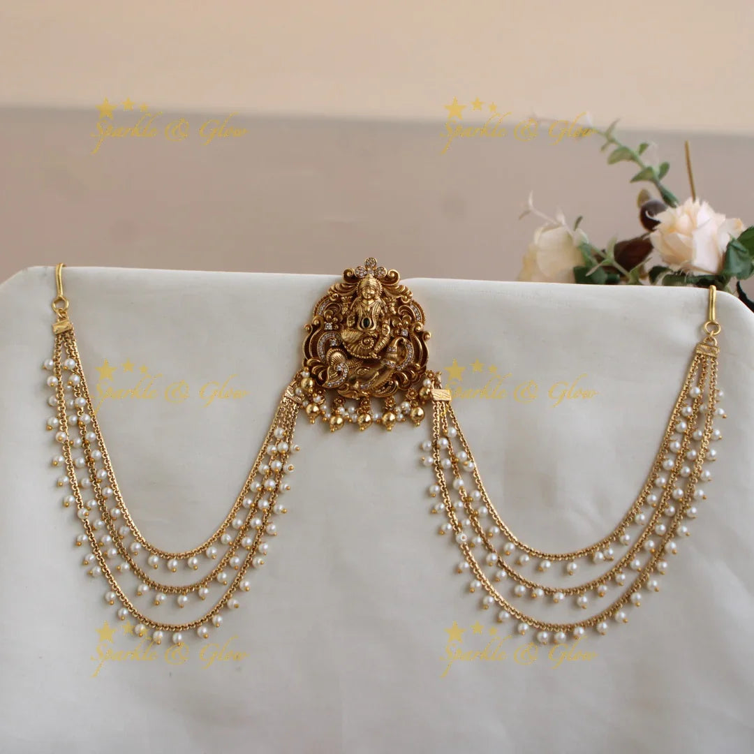 Elegant Lakshmi elephant carved Jada billa with pearl maatil with CZ stones - Sparkle and Glow