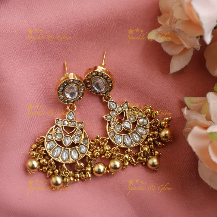 Statement Half moon kundan choker with pearls and gold beads - Sparkle and Glow