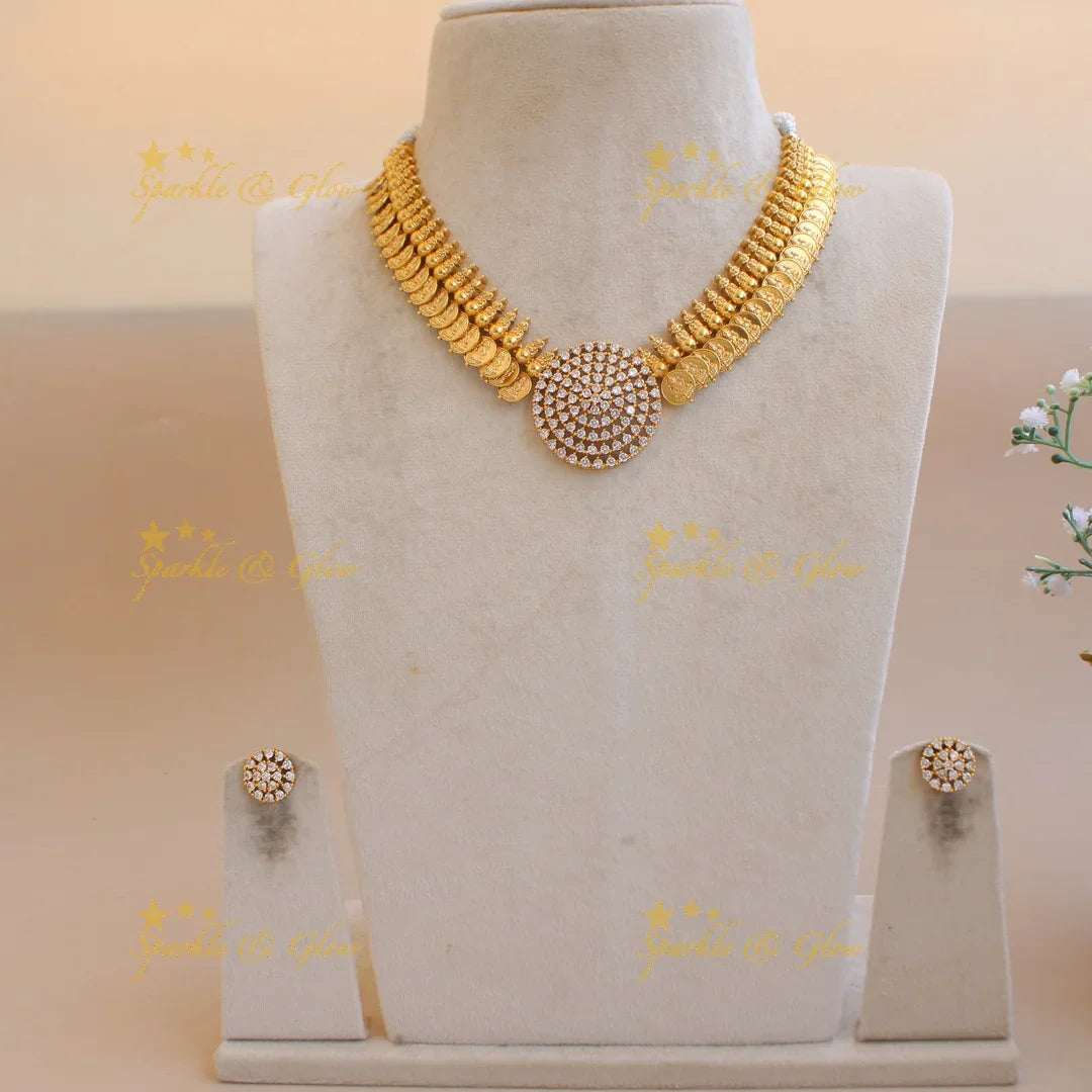 Stunnning Lakshmi coin short necklace with CZ stones - Sparkle and Glow