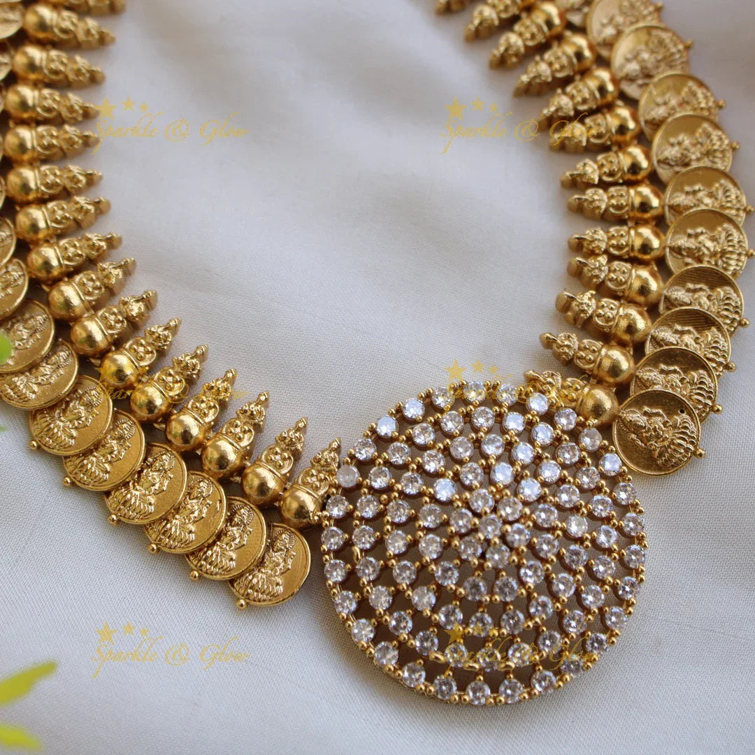 Stunnning Lakshmi coin short necklace with CZ stones - Sparkle and Glow