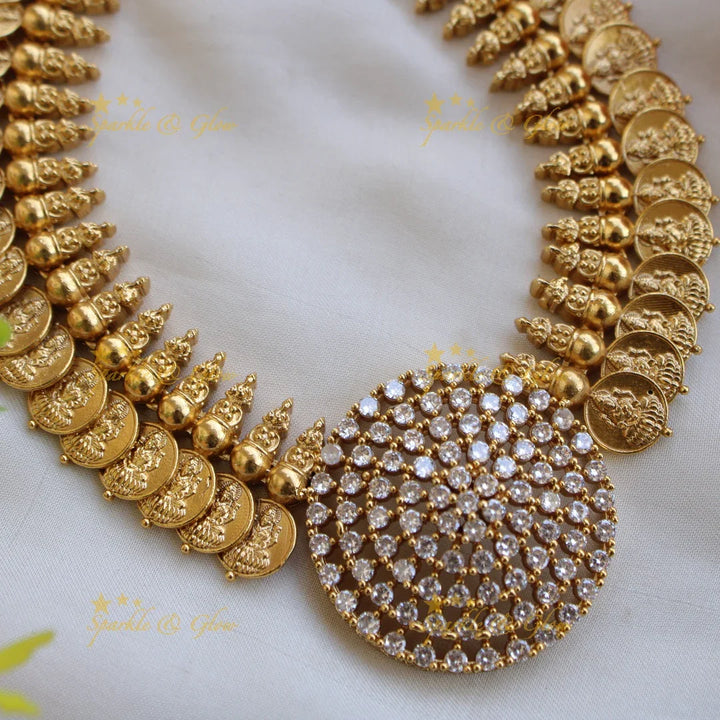 Stunnning Lakshmi coin short necklace with CZ stones - Sparkle and Glow