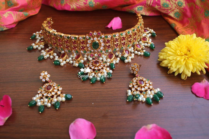 Kemp stones gutta pusalu choker - Pink - Green - Sparkle and Glow