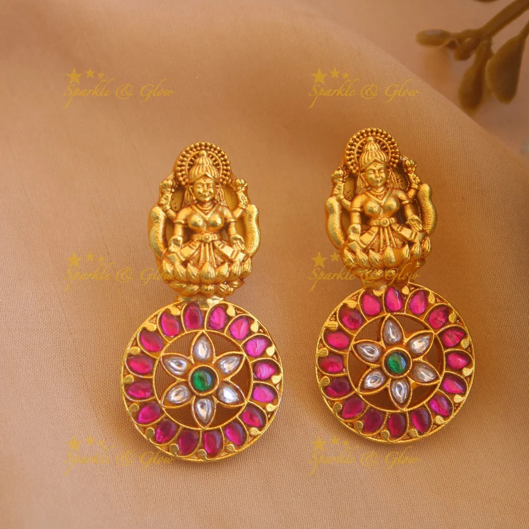 Exclusive Lakshmi bottu floral design jadau long necklace with gold beads - Sparkle and Glow