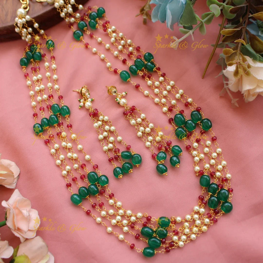 Stunning Five layer pearl and beads haram - Sparkle and Glow