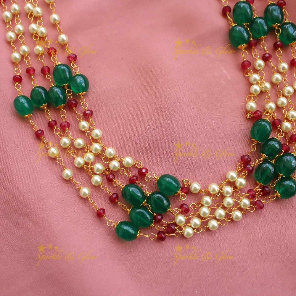 Stunning Five layer pearl and beads haram - Sparkle and Glow