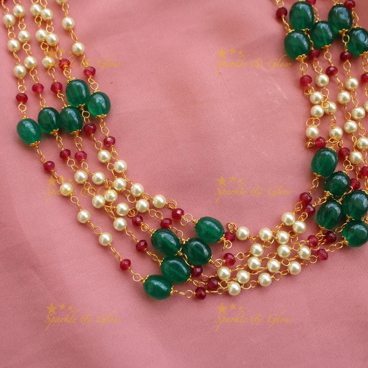 Stunning Five layer pearl and beads haram - Sparkle and Glow