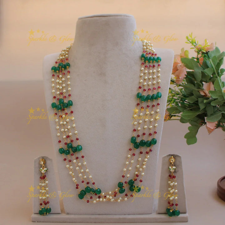 Stunning Five layer pearl and beads haram - Sparkle and Glow