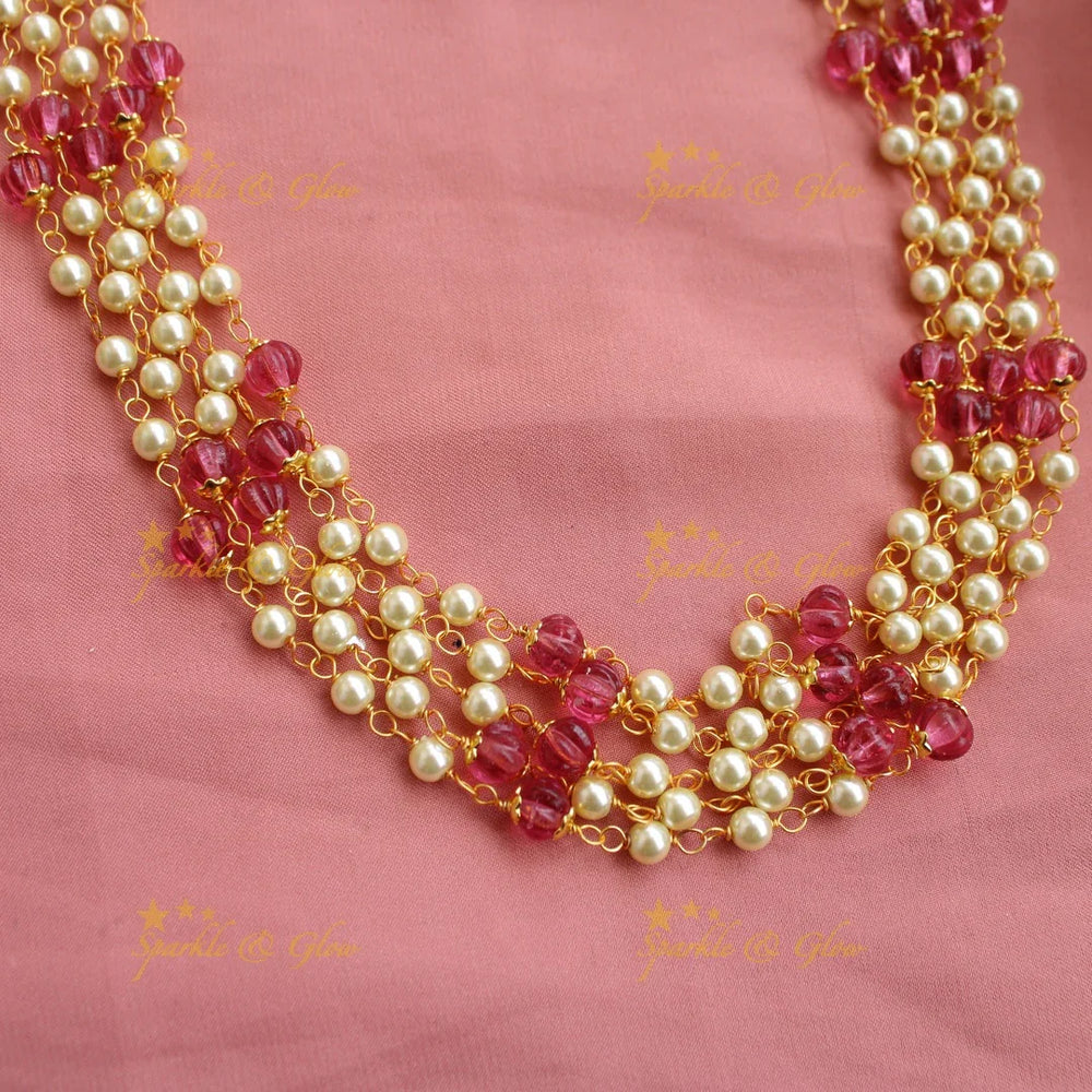 Beautiful Five layer pearl and pink beads haram - Sparkle and Glow
