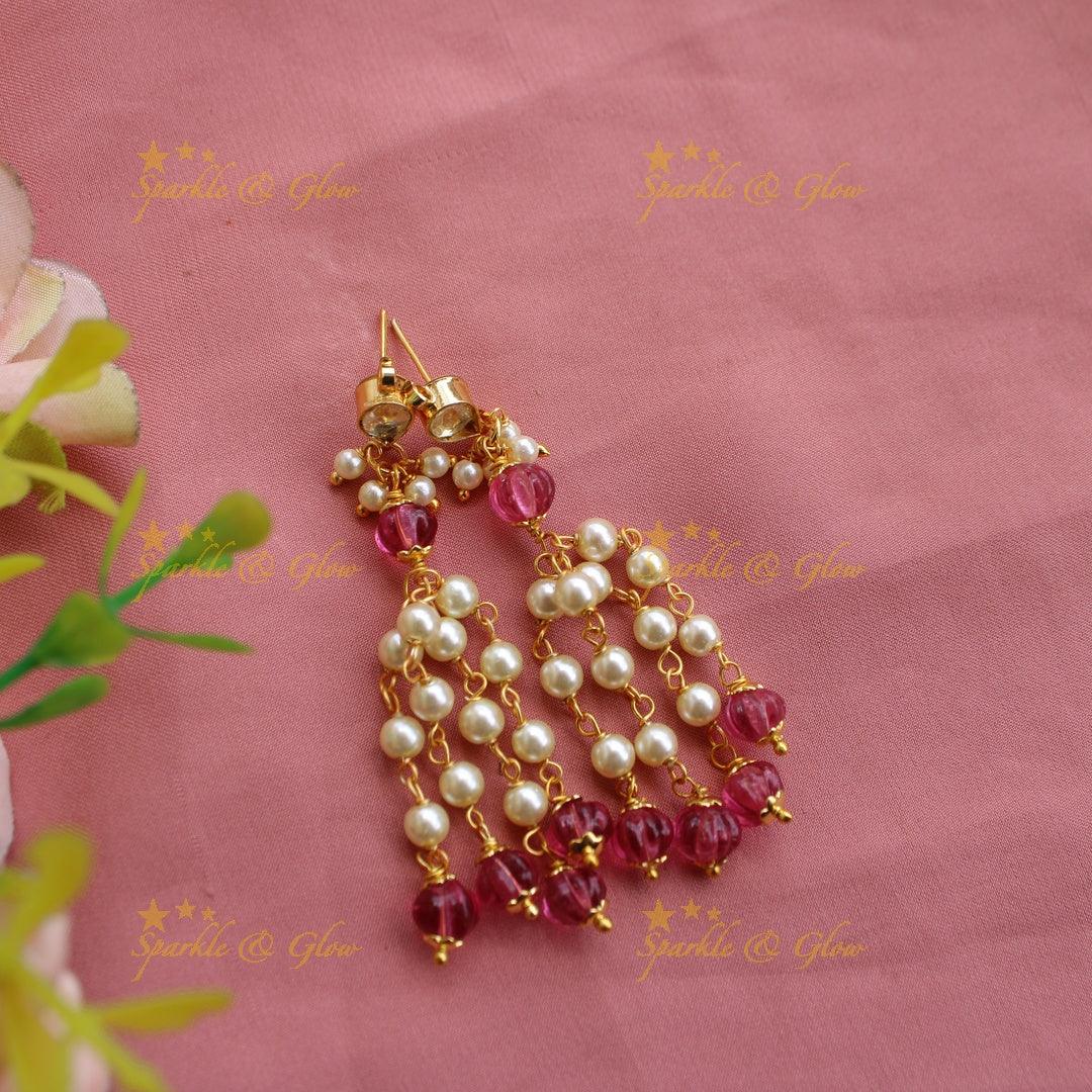 Beautiful Five layer pearl and pink beads haram - Sparkle and Glow