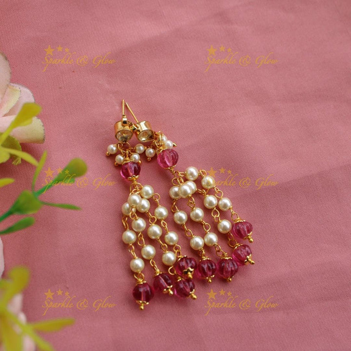 Beautiful Five layer pearl and pink beads haram - Sparkle and Glow