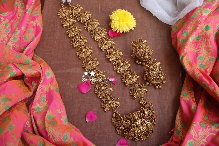 Premium quality gold alike antique polsihed grand Lakshmi haram - Sparkle and Glow