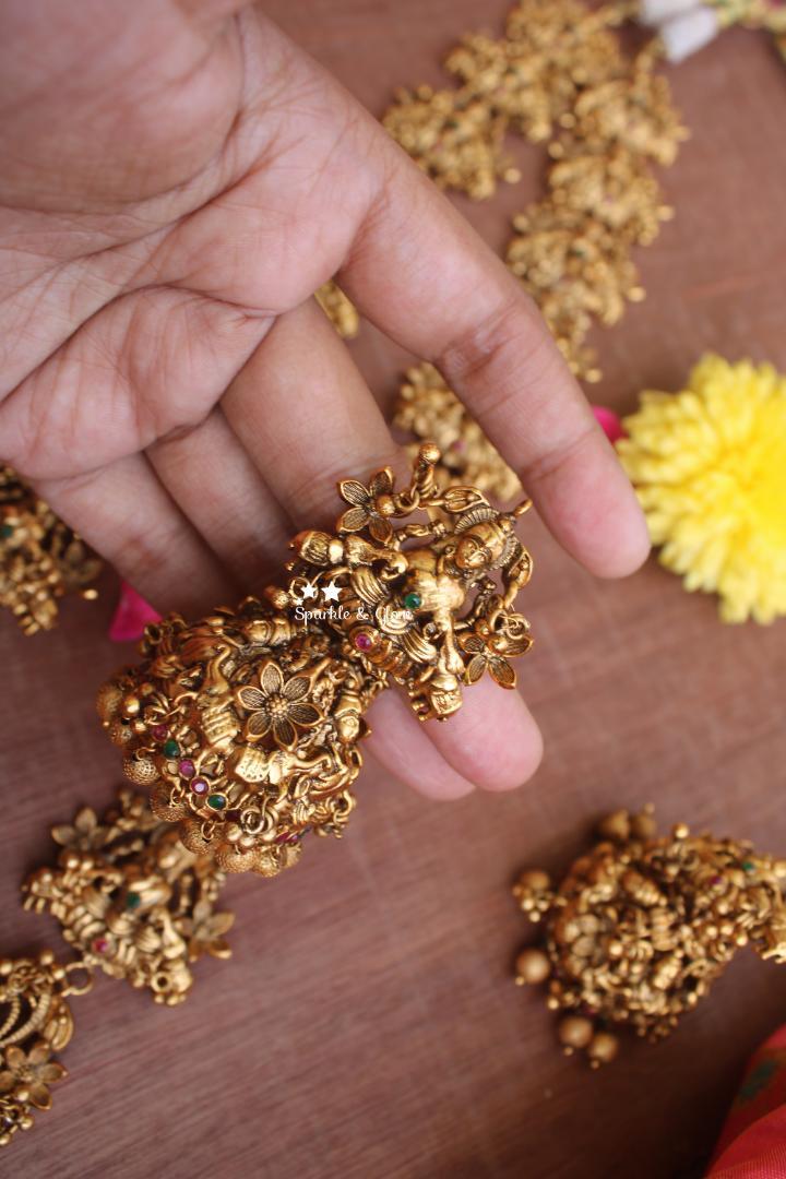 Premium quality gold alike antique polsihed grand Lakshmi haram - Sparkle and Glow