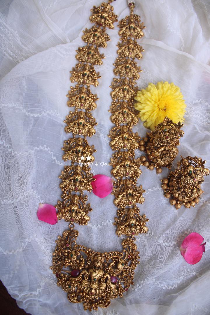 Premium quality gold alike antique polsihed grand Lakshmi haram - Sparkle and Glow