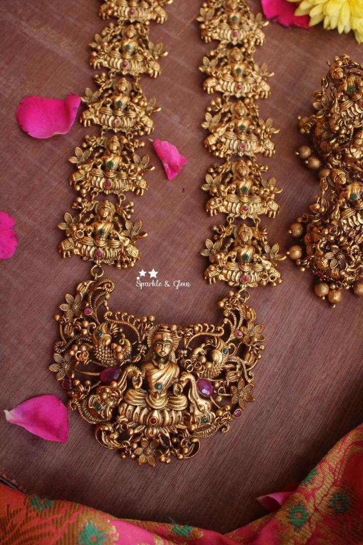 Premium quality gold alike antique polsihed grand Lakshmi haram - Sparkle and Glow
