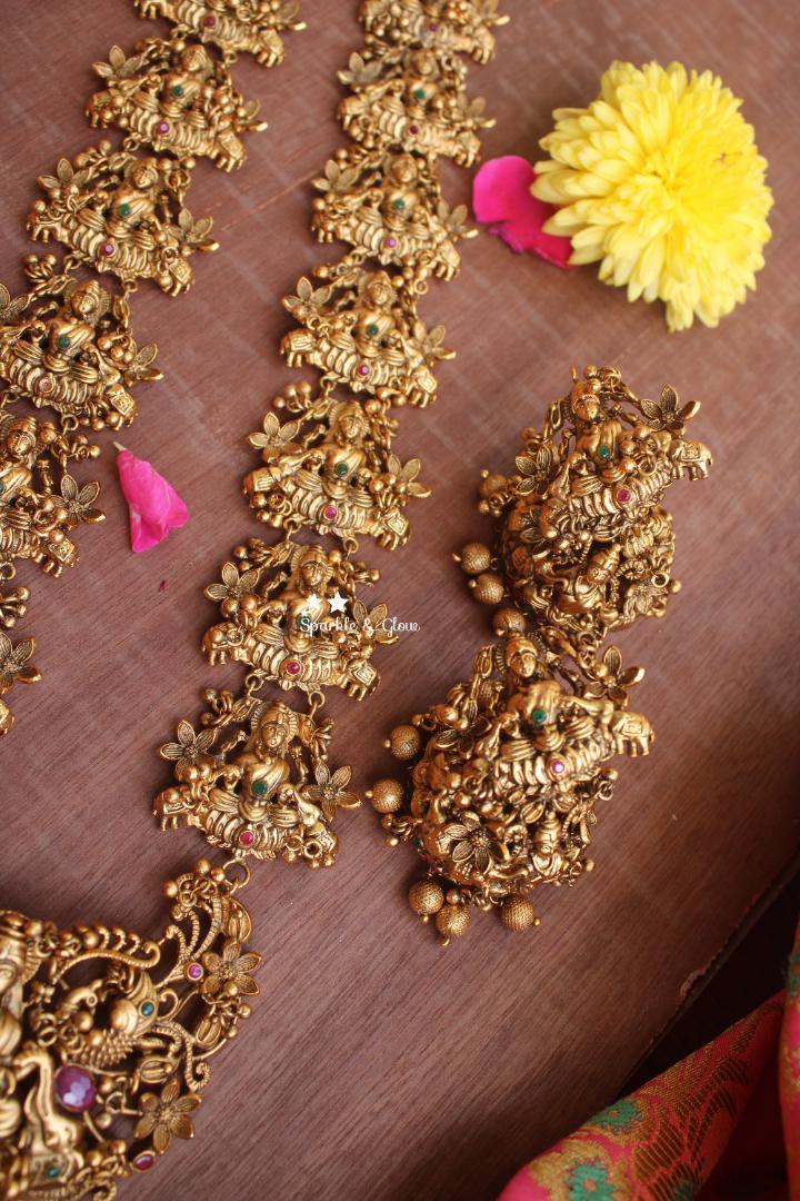 Premium quality gold alike antique polsihed grand Lakshmi haram - Sparkle and Glow