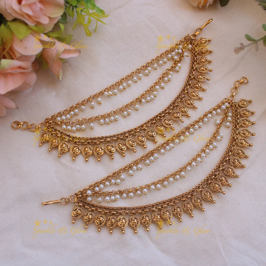 Beautiful Mango gold polished earchain - Sparkle and Glow