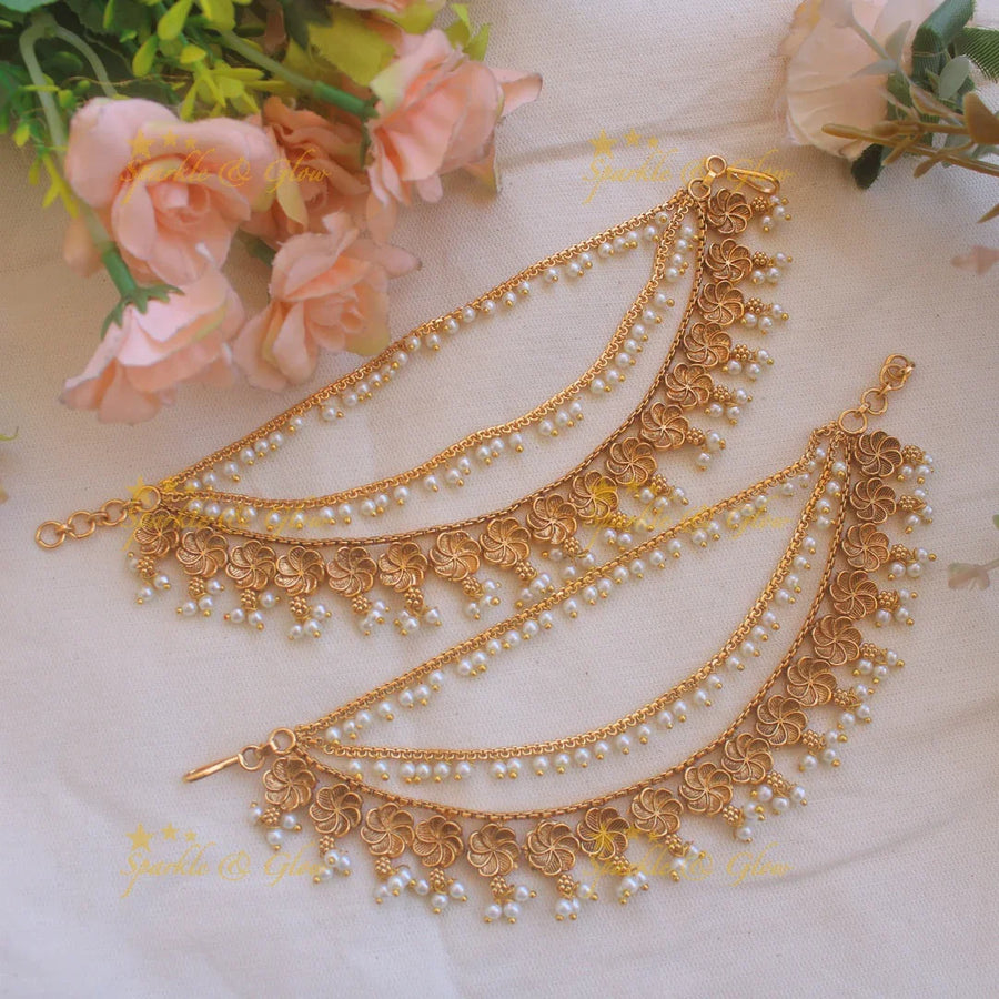 Beautiful Floral gold polished earchain - Sparkle and Glow