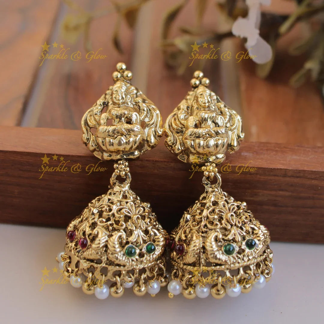 Grand Lakshmi peacock pendant four layer mint green beads haram with pearls and gold beads - Sparkle and Glow