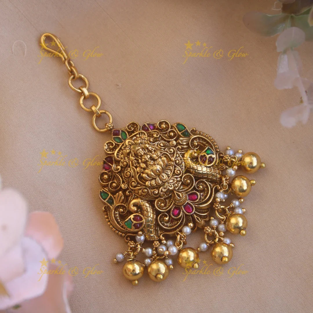 Exclusive jadau lakshmi with gold beads maang tikka - Sparkle and Glow