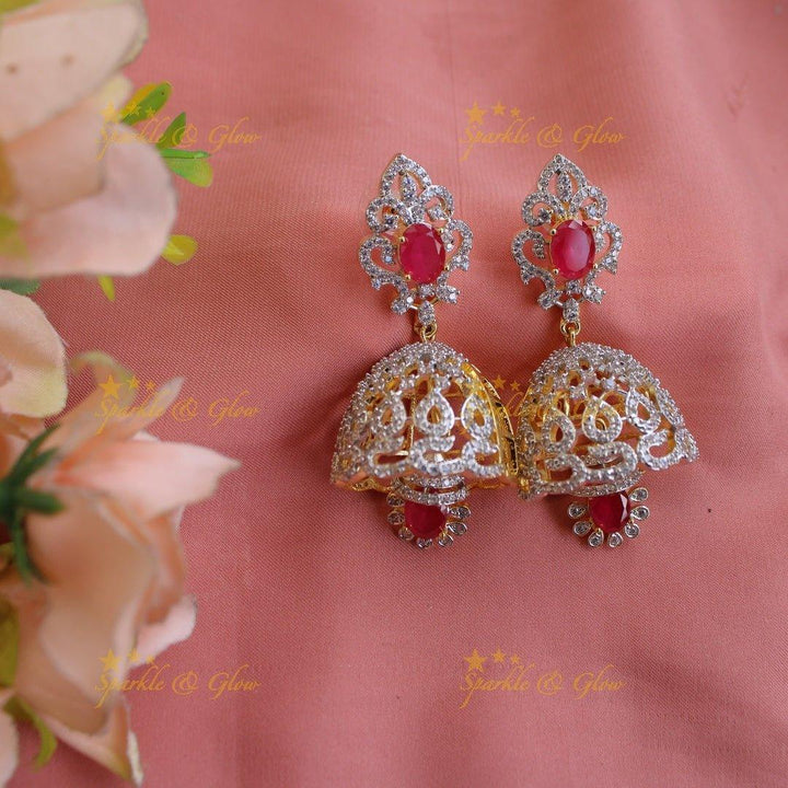 Sparkling Floral peacock American diamond long necklace with emerald and pearls - green - Sparkle and Glow