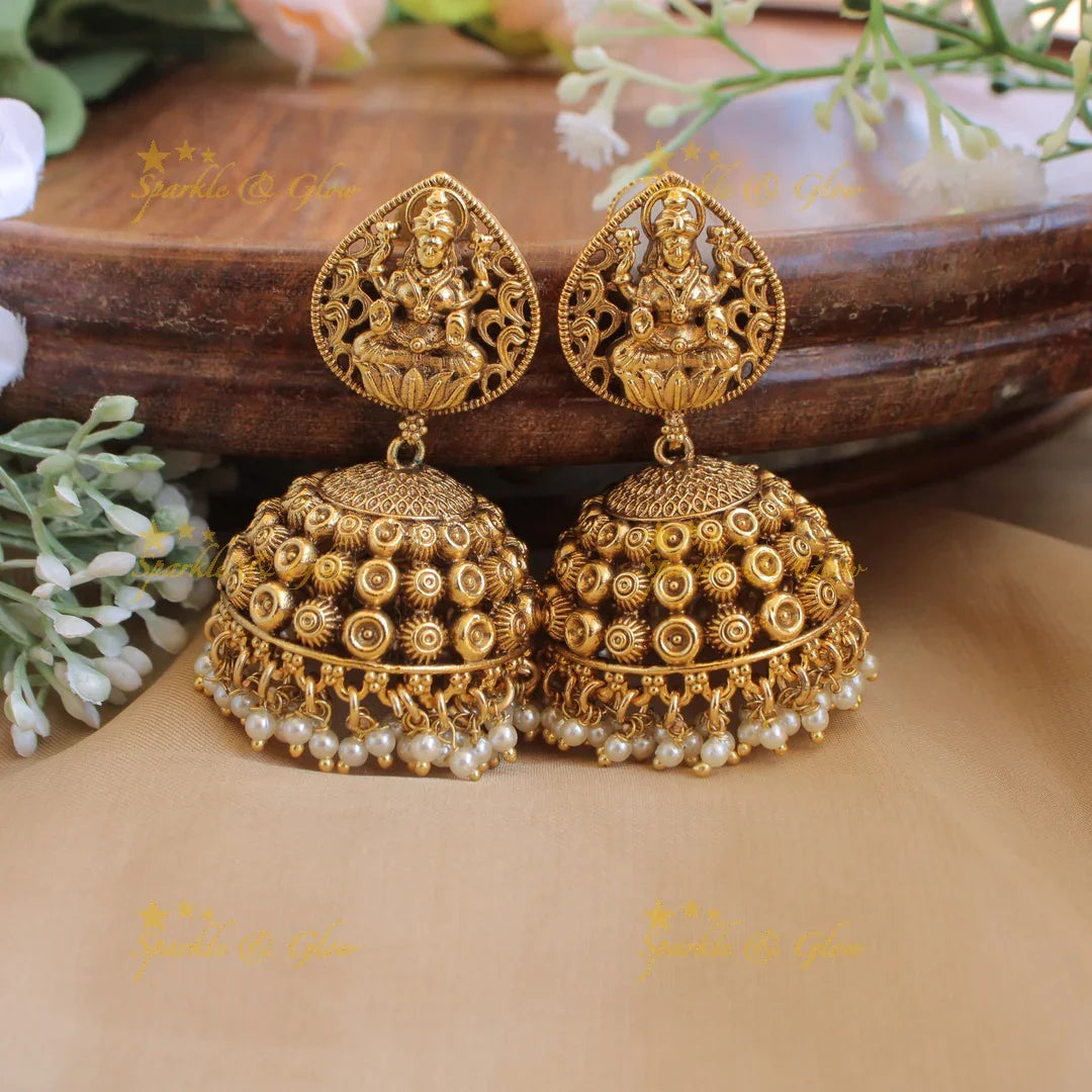 Idol lakshmi jhumuka with Pearl beads