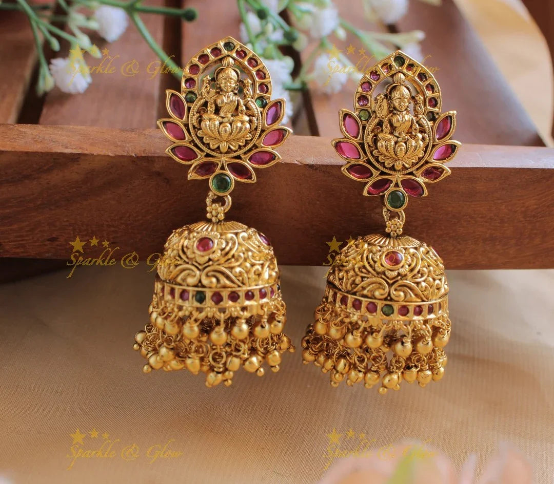 Kemp Lakshmi Floral Jhumukas with gold beads - Sparkle and Glow