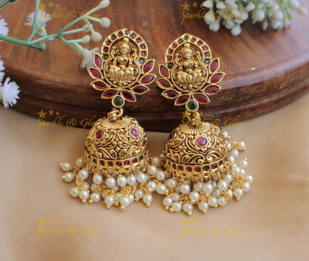Kemp Lakshmi Floral Jhumukas with gold beads - Sparkle and Glow