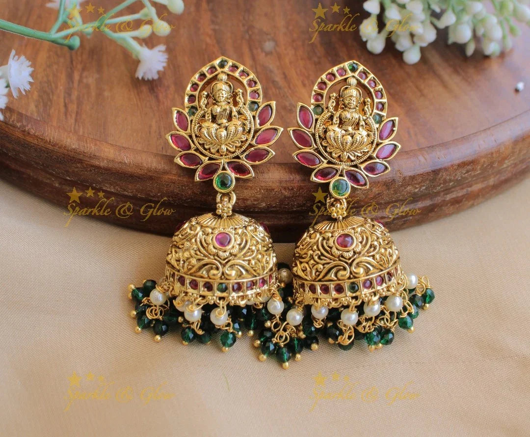 Kemp Lakshmi Floral Jhumukas with gold beads - Sparkle and Glow