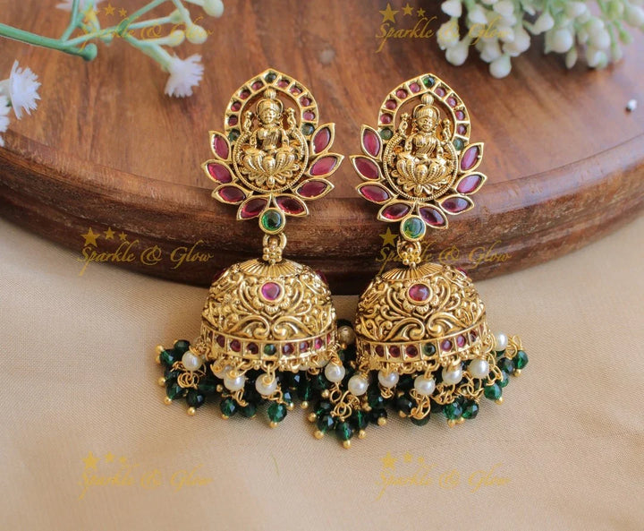 Kemp Lakshmi Floral Jhumukas with gold beads - Sparkle and Glow