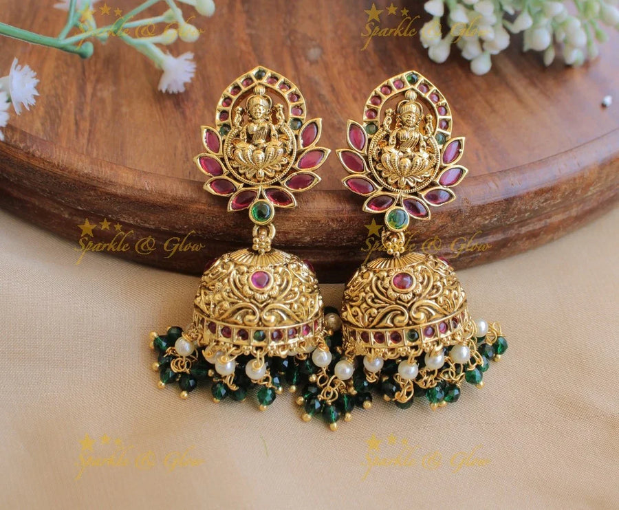 Kemp Lakshmi Floral Jhumukas with gold beads - Sparkle and Glow