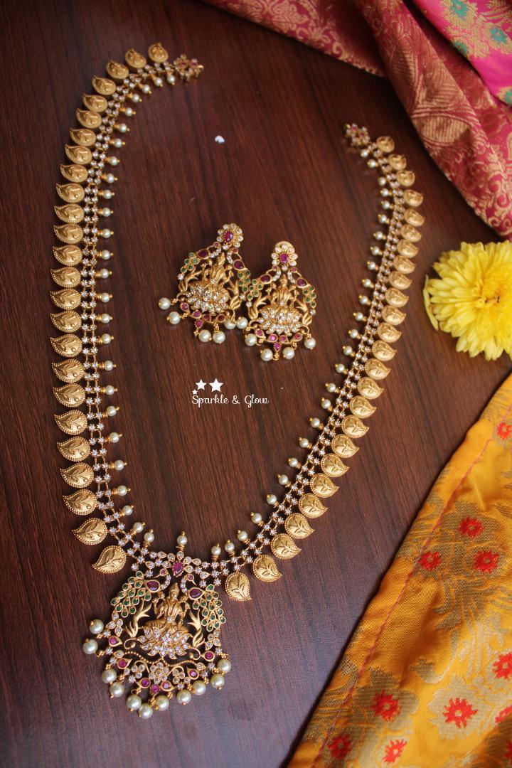 Premium quality matte mango Lakshmi haram - Sparkle and Glow