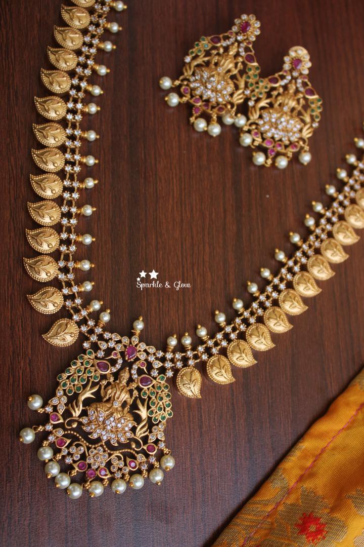 Premium quality matte mango Lakshmi haram - Sparkle and Glow