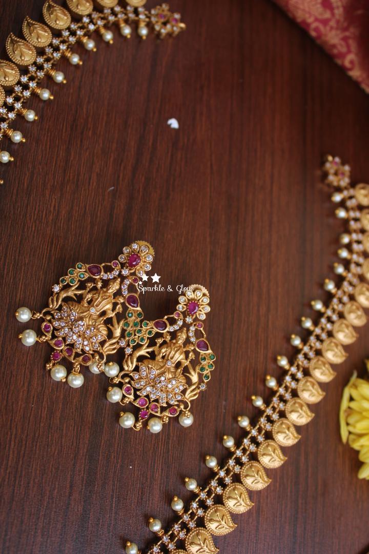 Premium quality matte mango Lakshmi haram - Sparkle and Glow