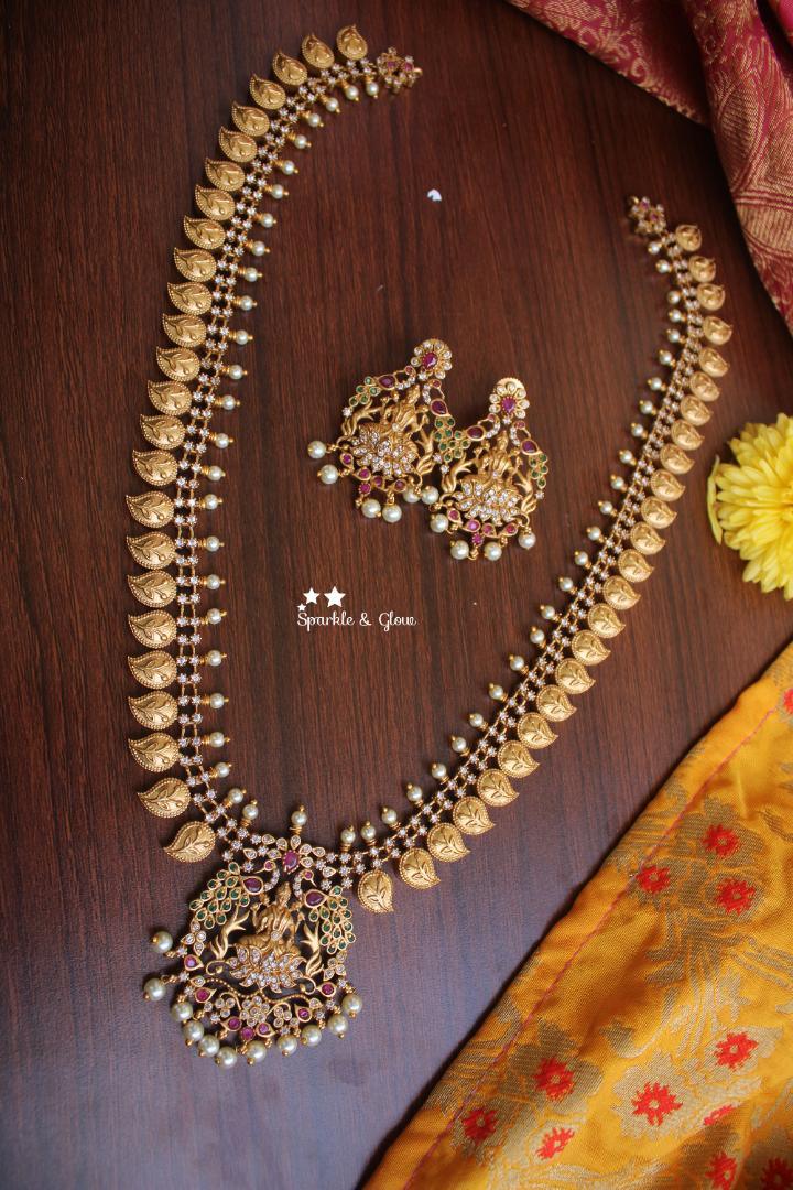 Premium quality matte mango Lakshmi haram - Sparkle and Glow