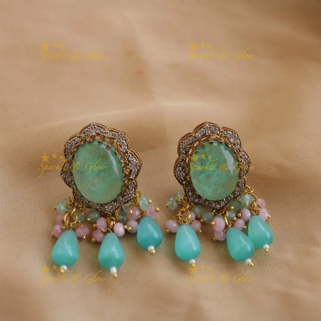 Stunning Floral and stone pendant Victorian AD haram with multi layer beads chain - green - Sparkle and Glow