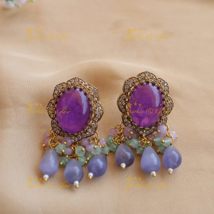 Stunning Floral and stone pendant Victorian AD haram with multi layer beads chain - green - Sparkle and Glow