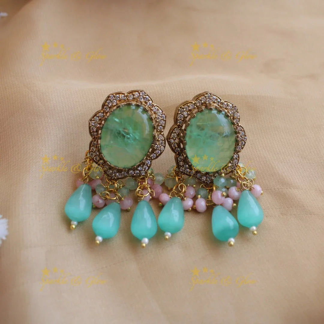 Stunning Floral and stone pendant Victorian AD haram with multi layer beads chain - green - Sparkle and Glow