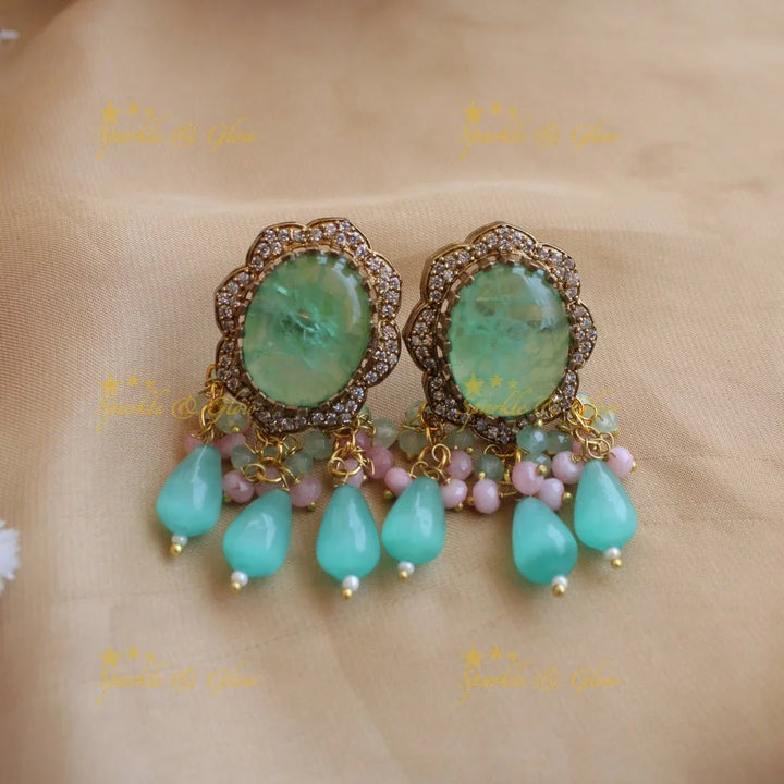 Stunning Floral and stone pendant Victorian AD haram with multi layer beads chain - green - Sparkle and Glow