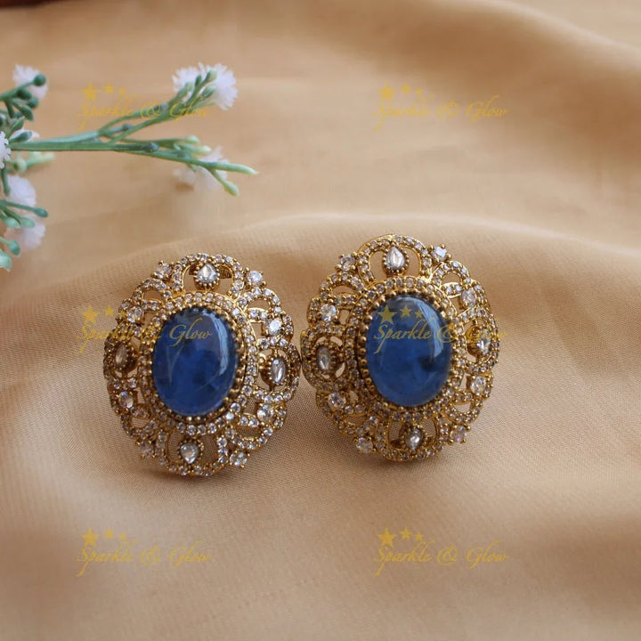 Grand intricate Floral and branch pendant Victorian AD two layer long necklace with blue stone - Sparkle and Glow