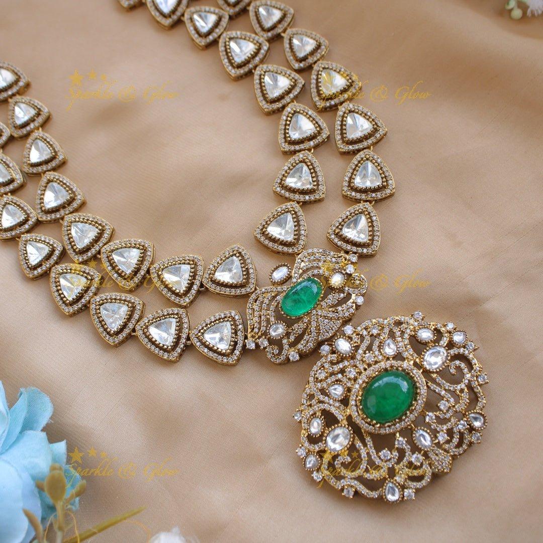 Grand intricate Floral and branch pendant Victorian AD two layer long necklace with blue stone - Sparkle and Glow