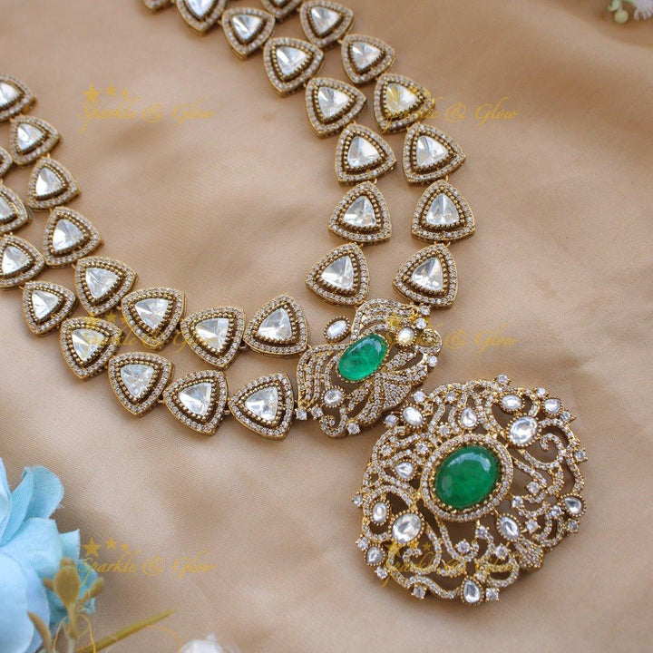 Grand intricate Floral and branch pendant Victorian AD two layer long necklace with blue stone - Sparkle and Glow