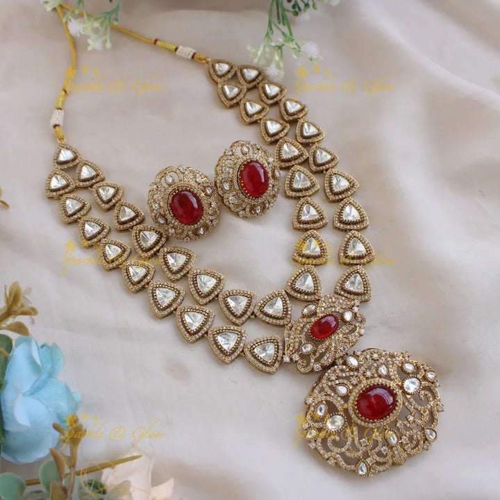 Grand intricate Floral and branch pendant Victorian AD two layer long necklace with blue stone - Sparkle and Glow