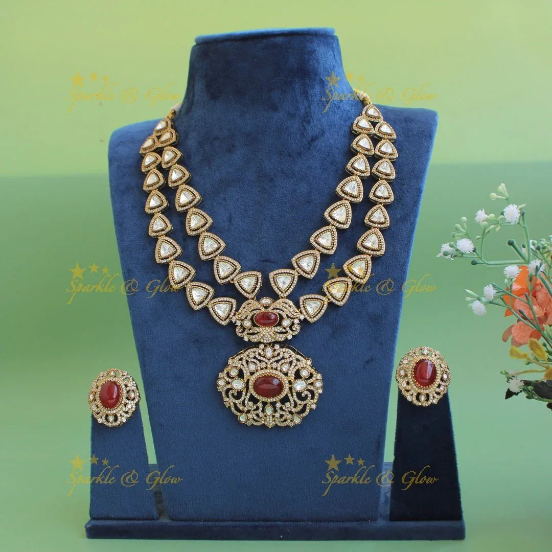 Grand intricate Floral and branch pendant Victorian AD two layer long necklace with blue stone - Sparkle and Glow