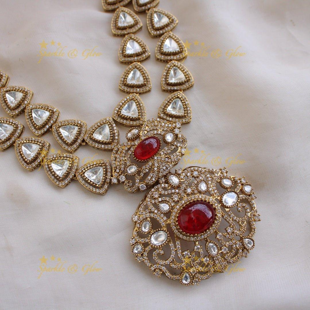 Grand intricate Floral and branch pendant Victorian AD two layer long necklace with blue stone - Sparkle and Glow