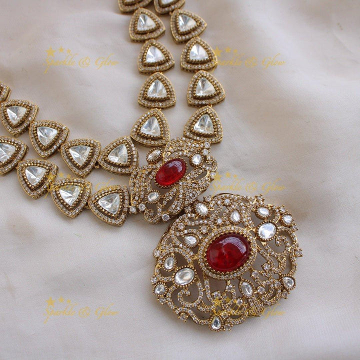 Grand intricate Floral and branch pendant Victorian AD two layer long necklace with blue stone - Sparkle and Glow