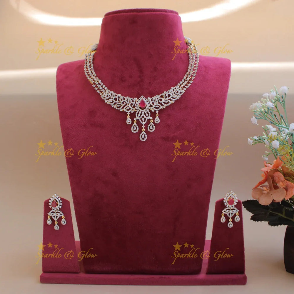 Simple Floral American diamond short necklace with multi colour interchangeable stones - Sparkle and Glow