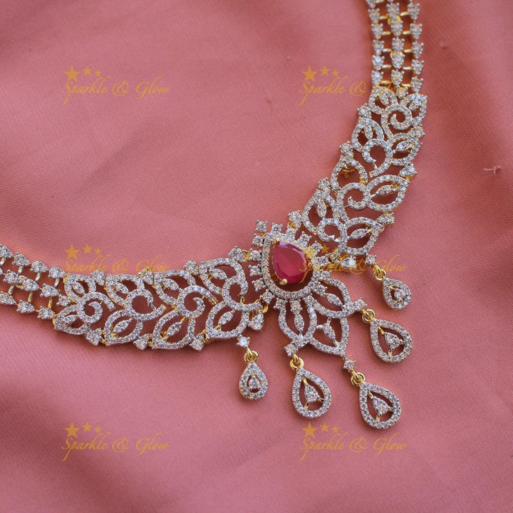 Simple Floral American diamond short necklace with multi colour interchangeable stones - Sparkle and Glow