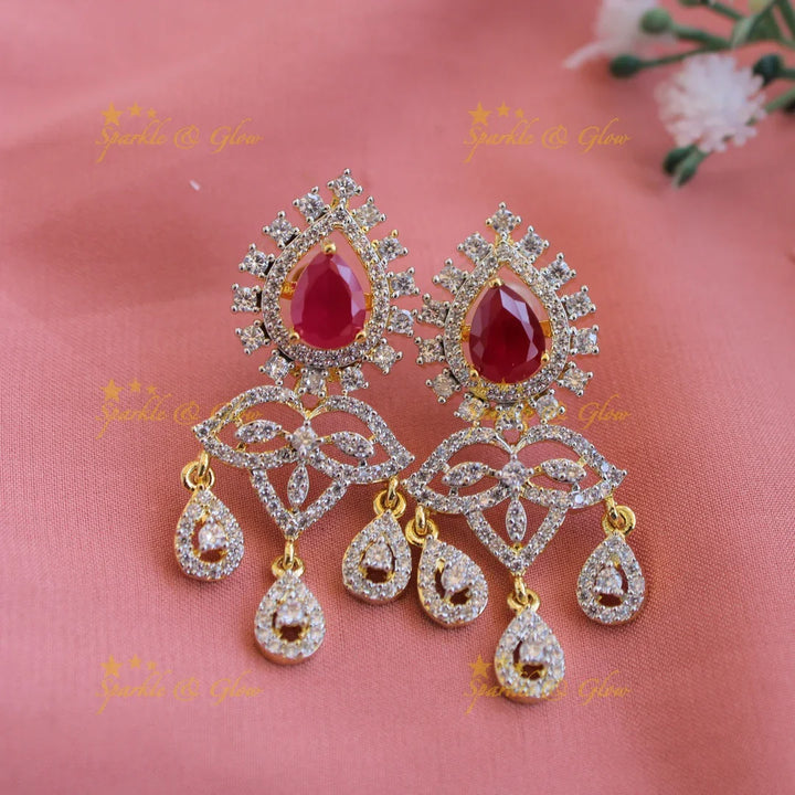 Simple Floral American diamond short necklace with multi colour interchangeable stones - Sparkle and Glow